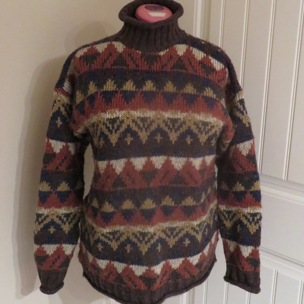 *Vintage* Maggie Wool Blend Sweater Roll Top Neck Cuffs Hem Large Imperfect(K382